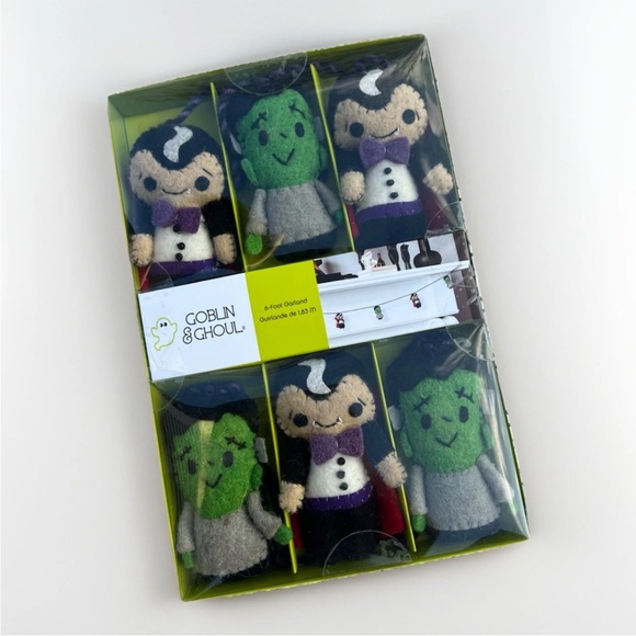 Goblin & Ghoul Halloween Garland - Frankenstein & Dracula • 6 ft Felt • Viral - Picture 1 of 5